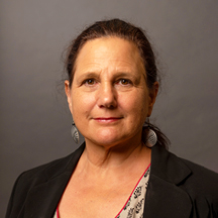 Headshot of Deb Werner. She is in front of a grey background and wears a black blazer.